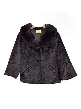 Winter Vintage Sheared Low Curly Persian Lamb Mink Fur Collar Jacket Coat